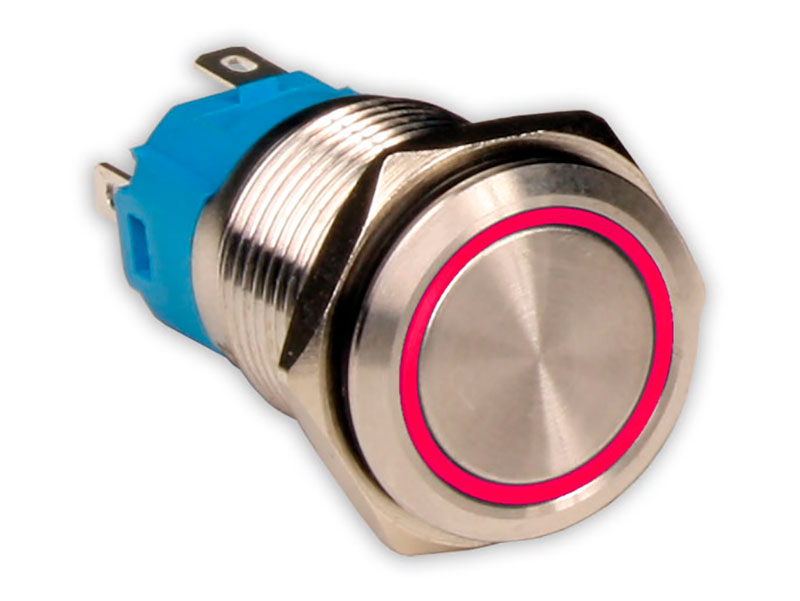 Serie 19 - Momentary Vandal-Resistant Panel Pushbutton - IP67 - Ø19 mm - 1NO + 1NC - Red LED 12 V
