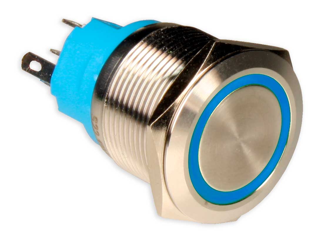 Serie 22 - Momentary Vandal-Resistant Panel Pushbutton - IP67 - Ø19 mm - 1NO + 1NC - Blue LED 24 V