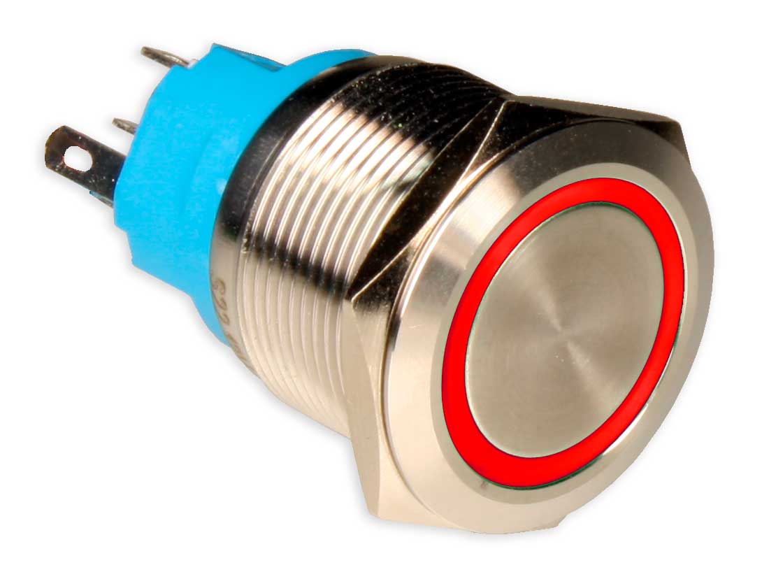 Serie 22 - Momentary Vandal-Resistant Panel Pushbutton - IP67 - Ø19 mm - 1NO + 1NC - Red LED 24 V