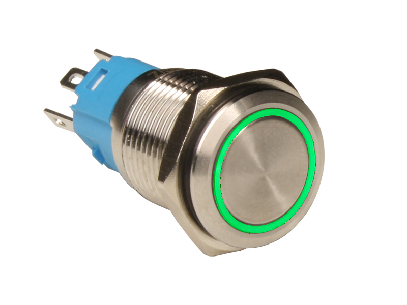 SWITCHTRONIX Serie 40 - Botão Painel Antivandalismo Não Intertravado - IP66 - Ø16 mm - 1NO + 1NC - LED Verde 12 V