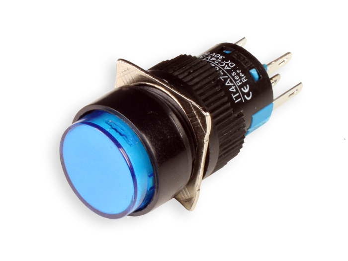 SWITCHTRONIX Serie 74 - Botão de Pressão Painel sim Encravamento - Ø16 mm - 1NA + 1NC - LED Azul 12 V