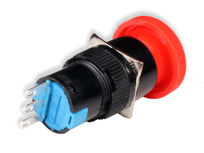 SWITCHTRONIX - Ø16 mm 1NO + 1NC Mushroom Stop Button - Ø23 mm Mushroom Emergency Button - Twist to Release