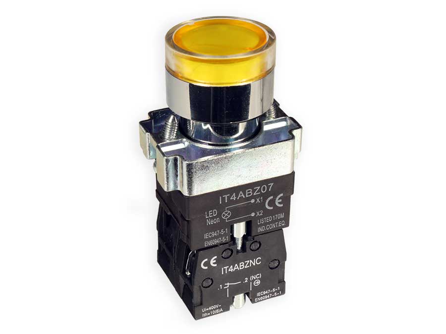 Serie BZ - Iluminated Actuator, Panel-Mount Push Button - Ø22,5 mm - Yellow