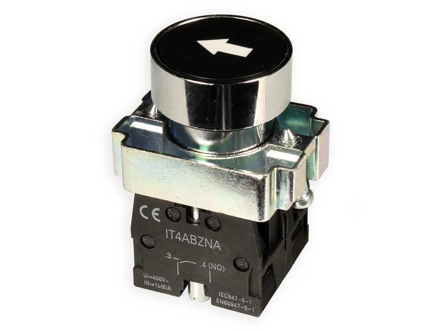 SWITCHTRONIX Serie BZ - Actuator, Panel-Mount Push Button - White Arrow Black Background - Ø22,5 mm 