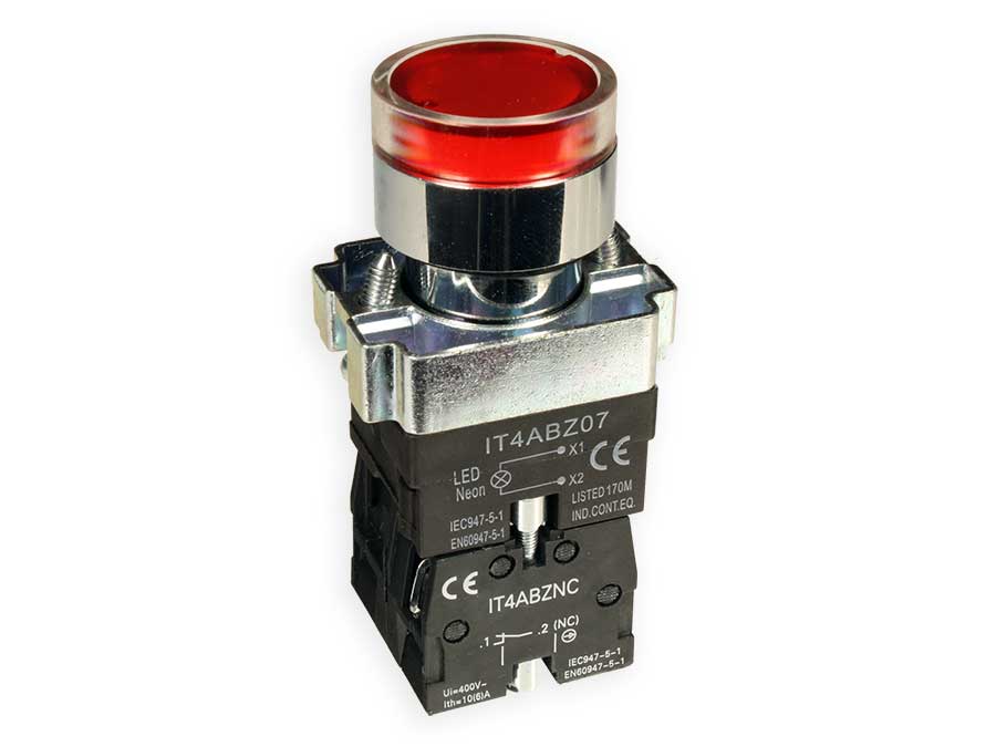 Serie BZ - Iluminated Actuator, Panel-Mount Push Button - Ø22,5 mm - Red