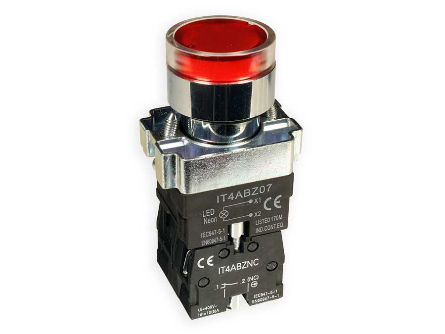 SWITCHTRONIX Serie BZ - Iluminated Actuator, Panel-Mount Push Button - Ø22,5 mm - Red