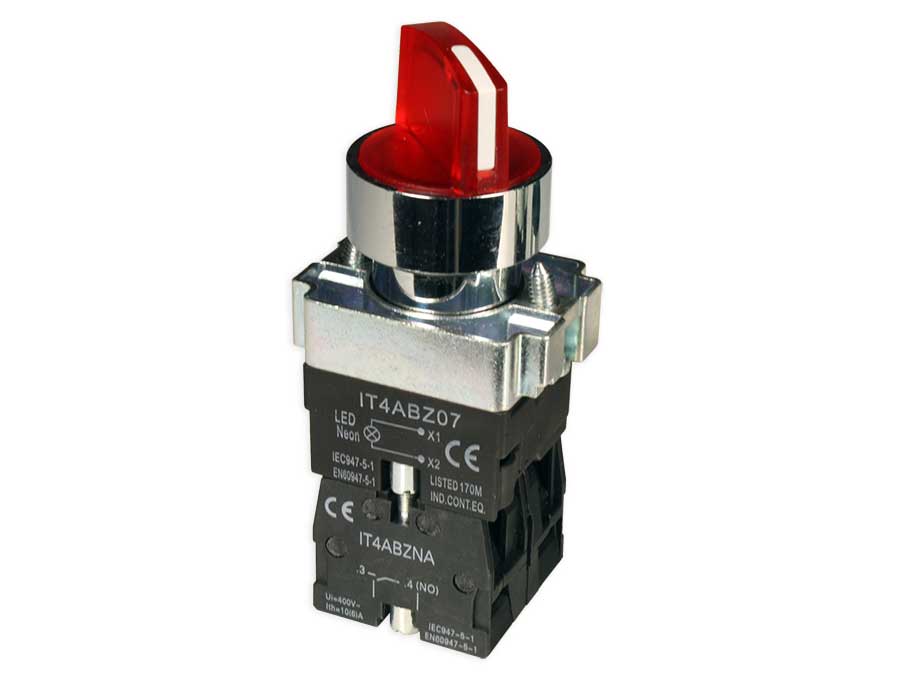 Serie BZ - Illuminated Selector Actuator 2 Fixed or Maintained Positions - Ø22,5 mm - Red