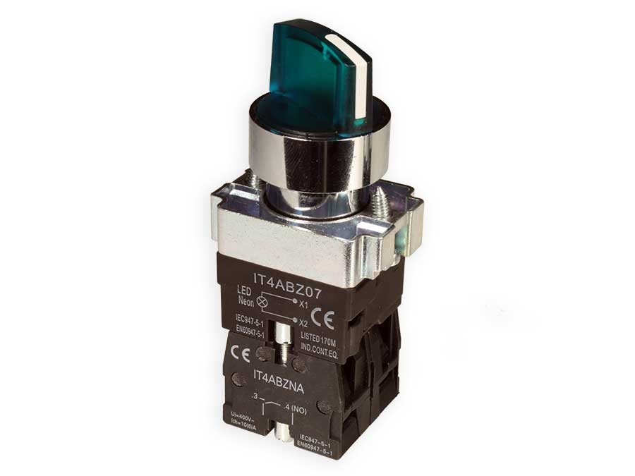 Serie BZ - Illuminated Selector Actuator 2 Fixed or Maintained Positions - Ø22,5 mm - Green