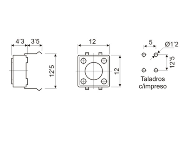 1NO Printed Circuit Board Push Button Tactile Switch