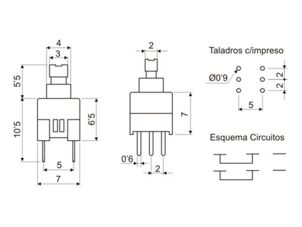 Pulsador Circuito Impreso 2P 2C - sin Enclavamiento