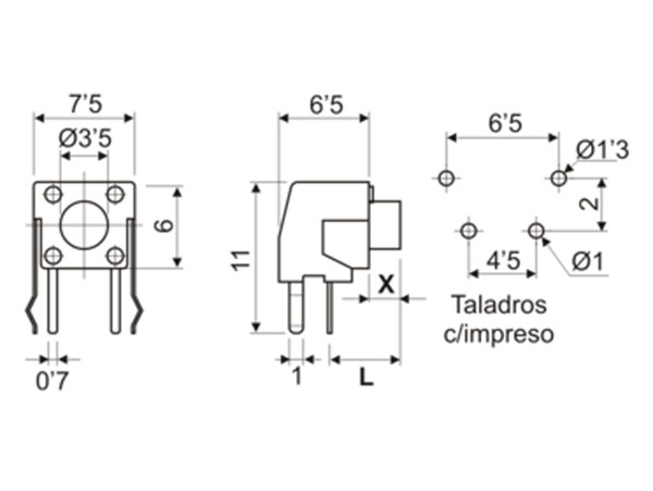 1NO Printed Circuit Board Push Button Tactile Switch