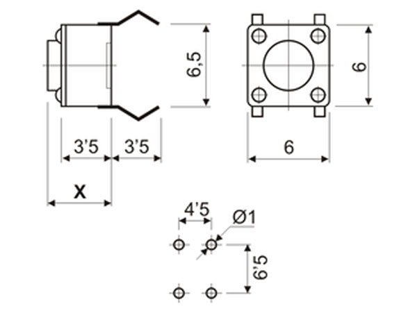 1NO Printed Circuit Board Push Button Tactile Switch