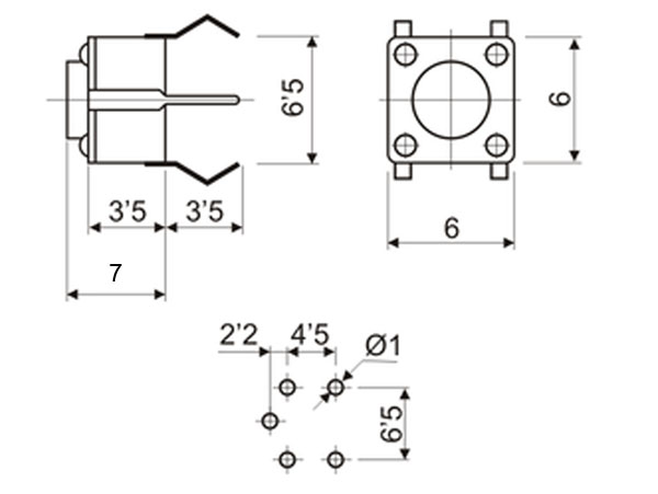 Bouton-Poussoir pour Circuit Imprimé - 1NO - Touche Tactile