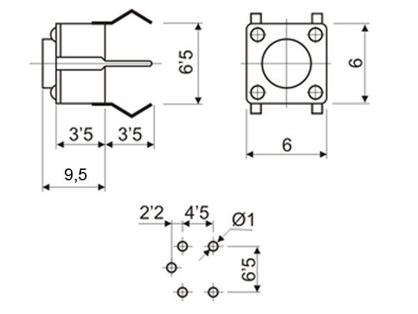 1NO Printed Circuit Board Push Button Tactile Switch