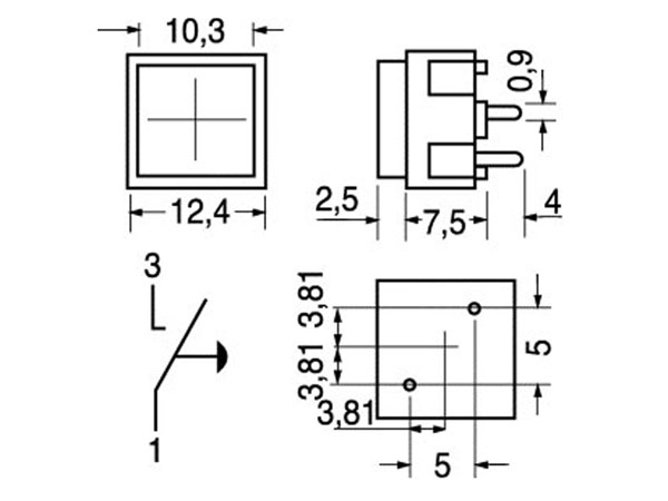 CK - 1NO Printed Circuit Board Push Button Switch - Black - KS11R22CQD