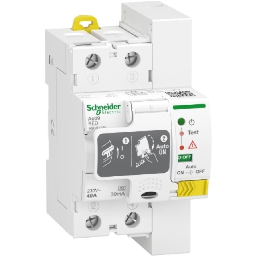 Scheneider Electric Acti9 RED A9CR1240 - Différentiel Électrique 2P à Réarmement Automatique - 40 A - 30 mA - Type A - A9CR1240