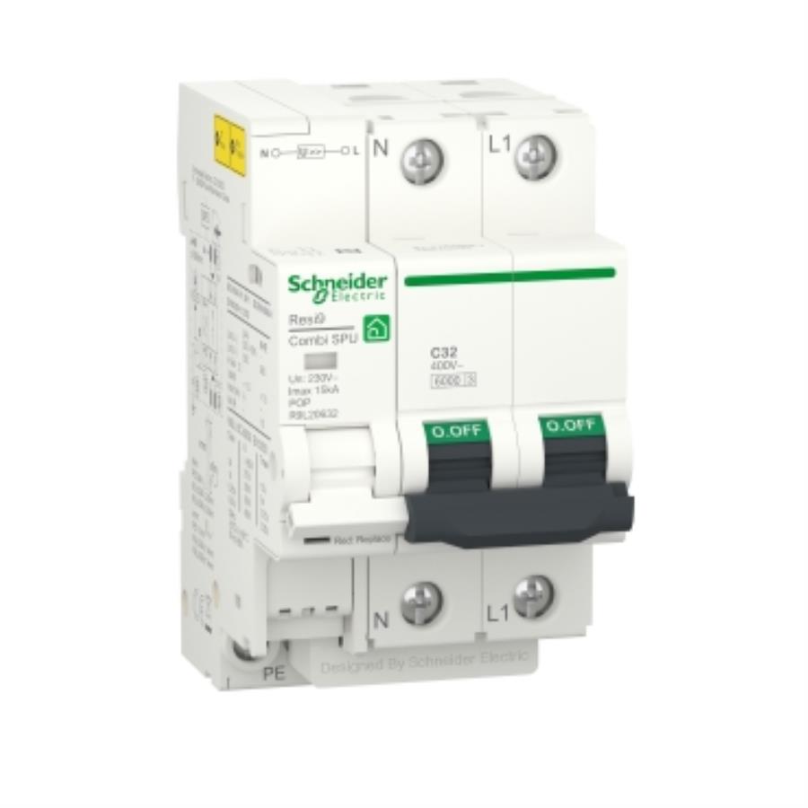 Scheneider Electric Resi9 Combi R9L20632 - Limiteur de Surtensions Transitoires et Permanentes IGA - 1P+N - 32 A - R9L20632