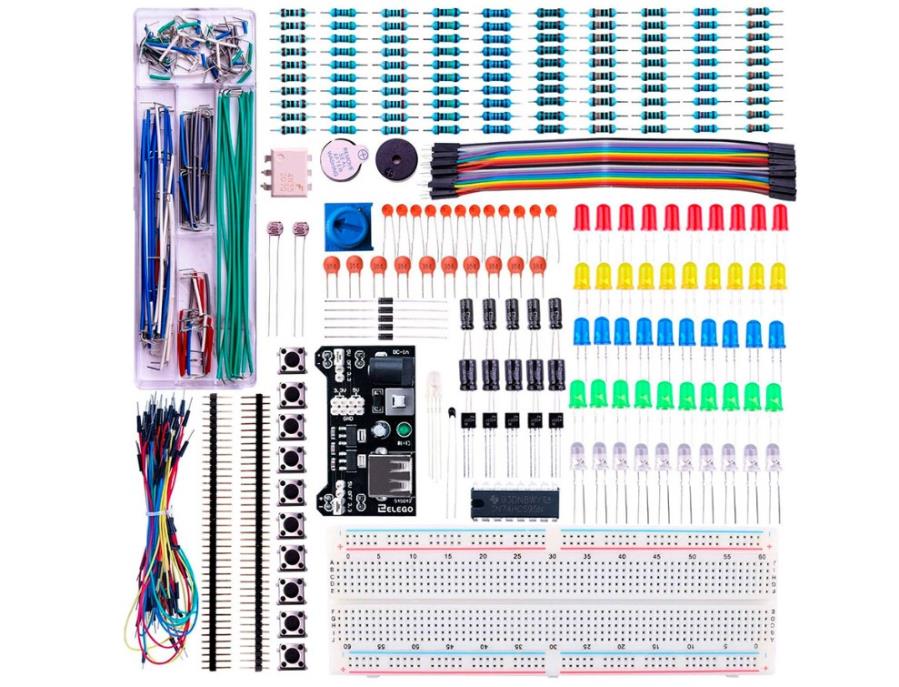 Kit de vários componentes com módulo de potência + placa de ensaio (sem Arduino)