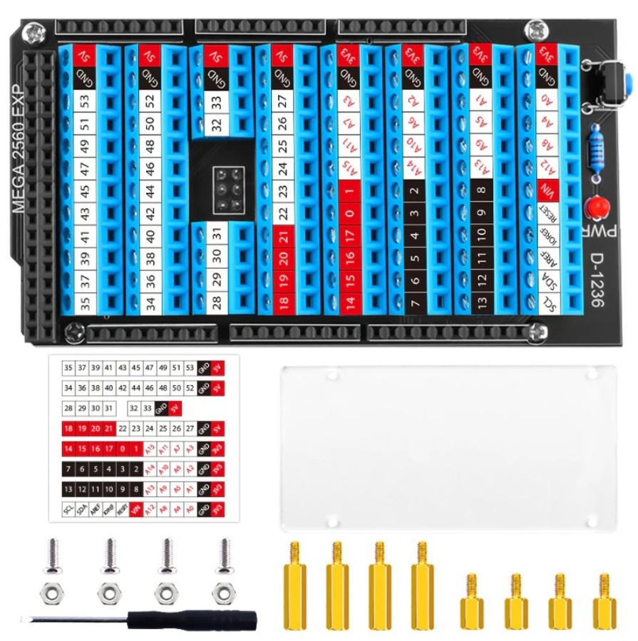 52Pi EP-0166 - Módulo de expansión para Arduino MEGA 2560 R3 con puertos, botón de reset y LED
