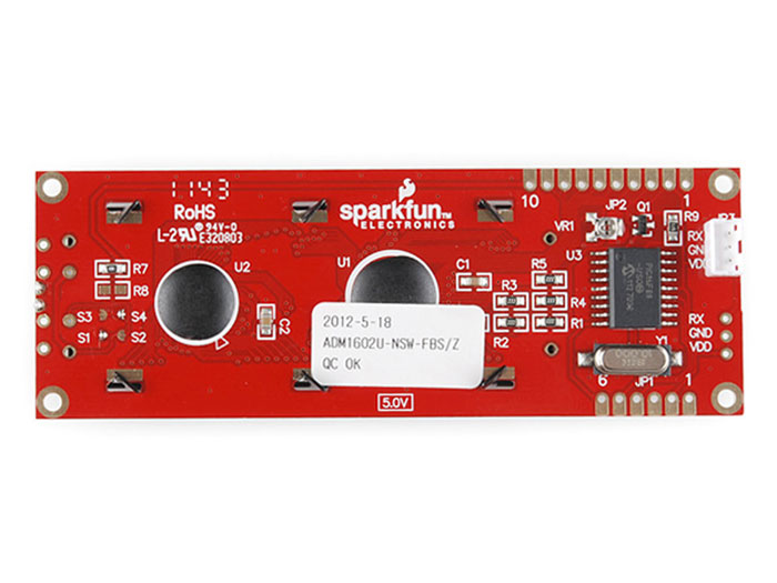 16 x 2 Alphanumeric RS232 Serial LCD - White on Black - LCD-09395