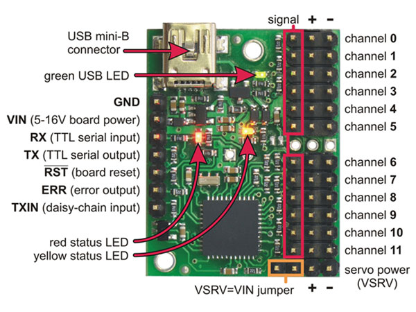 Pololu micro MAESTRO - Controlador Servo Motores USB de 12 Canales - Versión Ensamblada