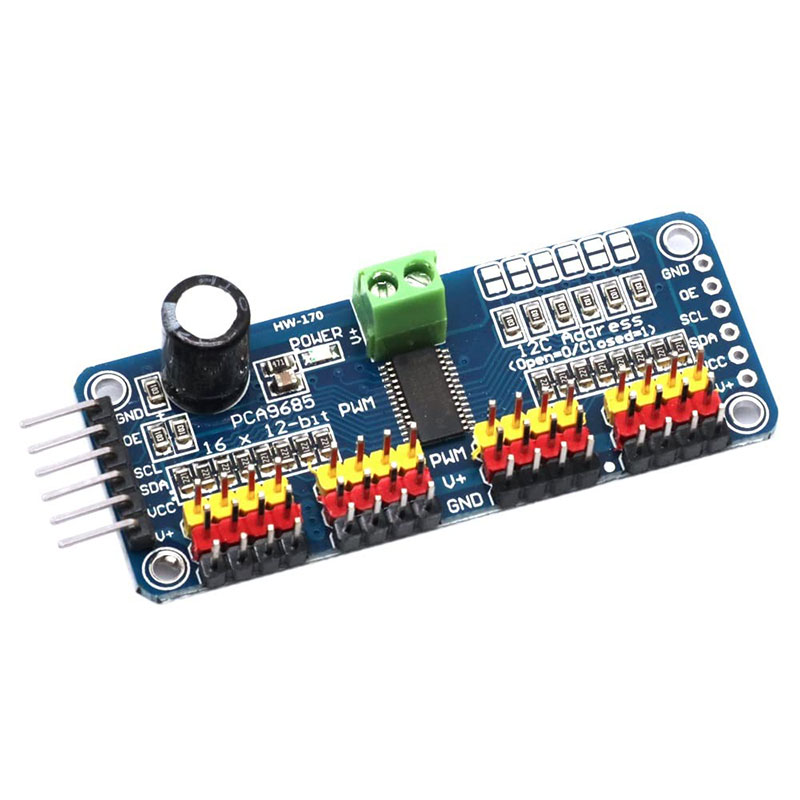 Controladora PCA9685 de 16 Canales para Servos PWM I2C Compatible con Arduino, ESP32 y Raspberry Pi