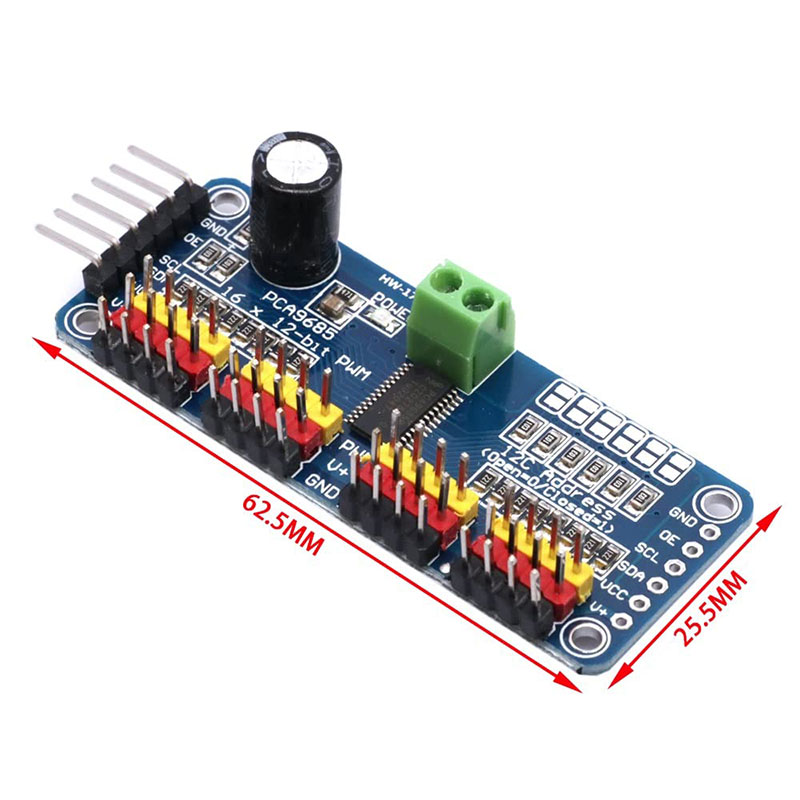 Contrôleur PCA9685 16 Canaux pour Servomoteurs PWM I2C Compatible Arduino, ESP32 et Raspberry Pi