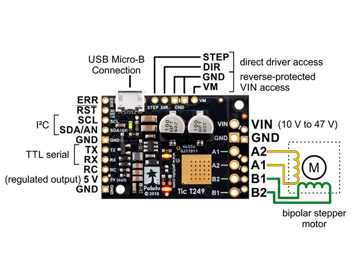 Pololu Tic T249 USB - Multi-Interface Stepper Motor Controller - 3139