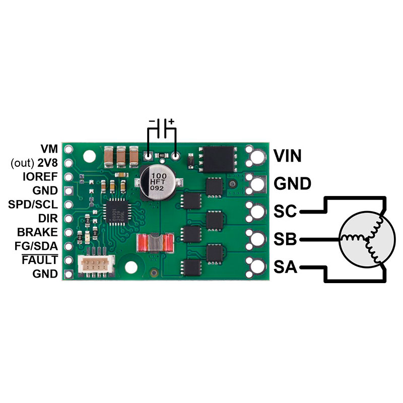 Pololu A89301-Based Sensorless Brushless Motor Controller - Controlador Motor Brushless Sensorless | 50 V 11 A - 5356
