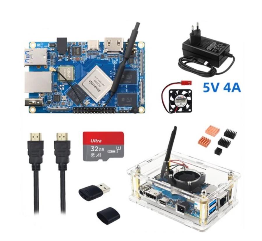 Orange Pi 4LTS 4Gb 16GbeMMC+Flash32Gb+Ac - Module avec Accessoires : Alimentation 5 V 4 A + Boîtier + Câble HDMI
