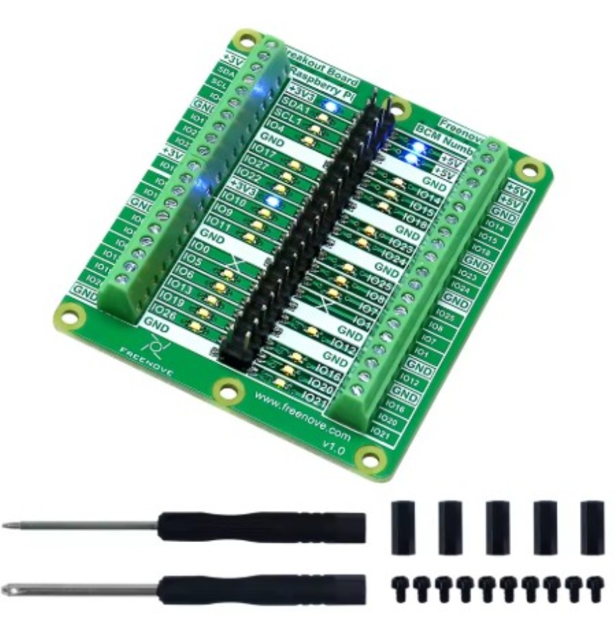Freenove Breakout Board for Raspberry Pi  5 4B 3B Zero - Tarjeta monitorización del bus GPIO para Raspberry Pi 5 4B 3B+ 3B 3A+ 2B 1B+ 1A+ Zero2W ZeroW Zero - FNK008