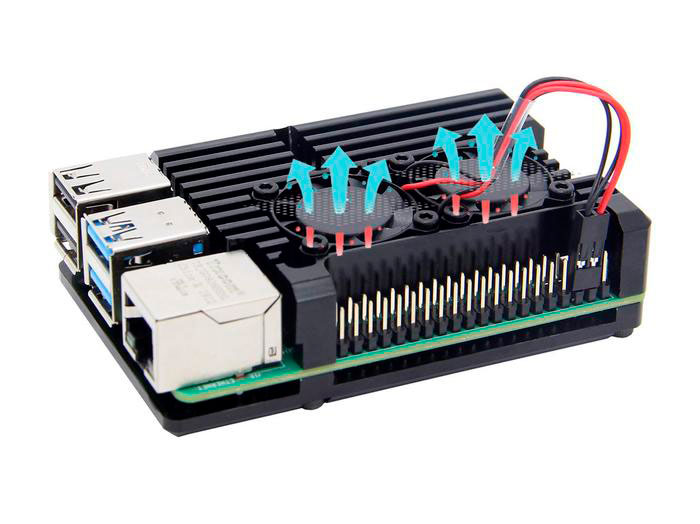 Pi 4 Jun_Electronic Caja de Aluminio para Raspberry Pi 4 Modelo B Carcasa Ventilador Doble con Disipador Térmico 