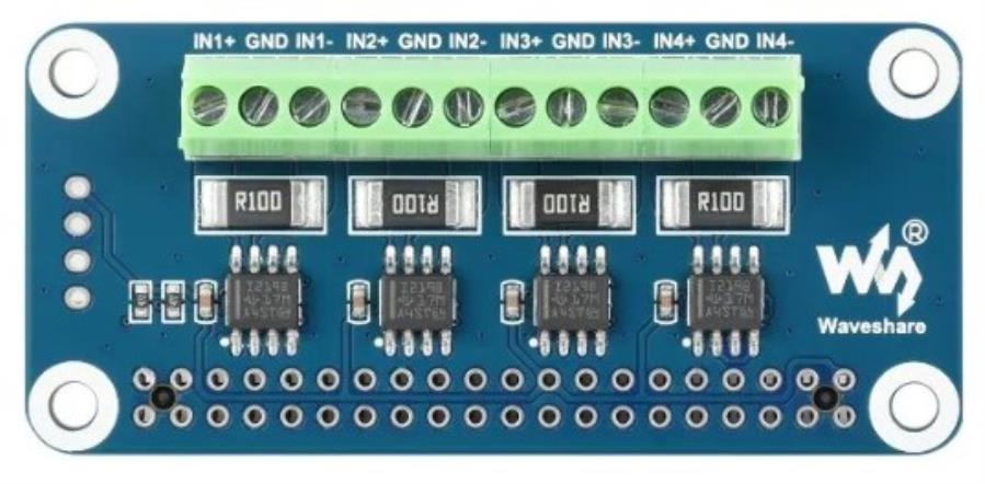 Waveshare HAT - 4 Channel Monitor (Voltage, Power, Current) I2C/SMbus