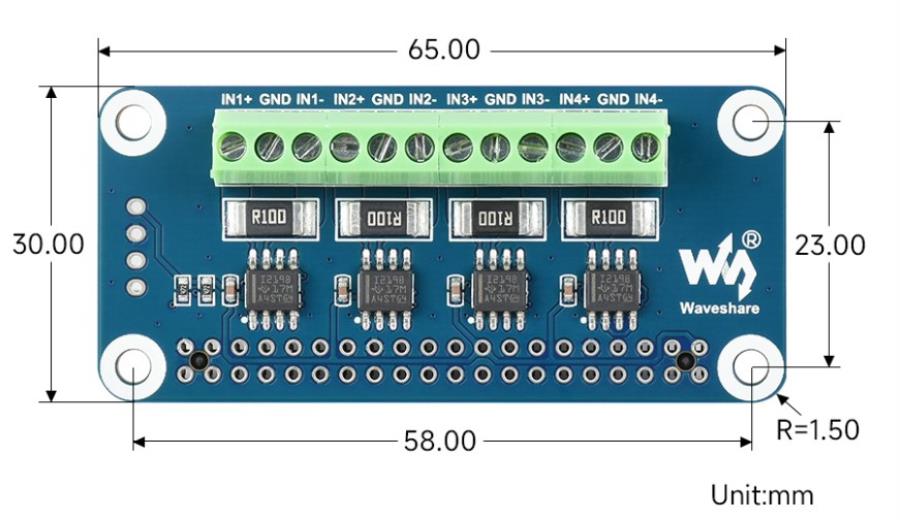 Waveshare HAT - Moniteur 4 Canaux (Tension, Puissance, Courant) I2C/SMbus
