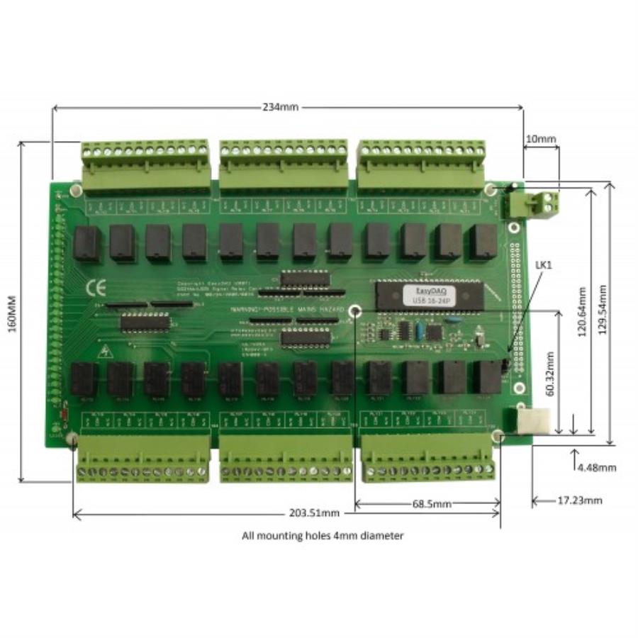 EasyDAQ USB24MxS - 24 optoisolated relays board - 5 V - 1 A - Controlled by USB