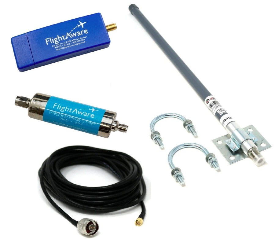 FlightAware Pro Stick® Plus - Kit receptor SDR ADS-B por USB de alto rendimiento - Receptor + Antena + Cable + Filtro