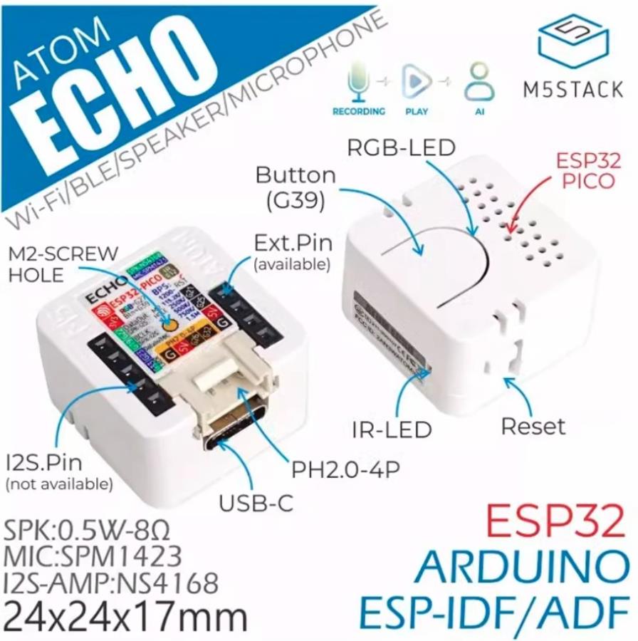 ATOM ECHO M5Stack - ESP32 Smart Programmable Speaker - Bluetooth - WiFi - IoT - 3201