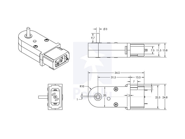 Motor Miniatura Pequena Potência com Redução 3 .. 6 V - 180:1 - 1593