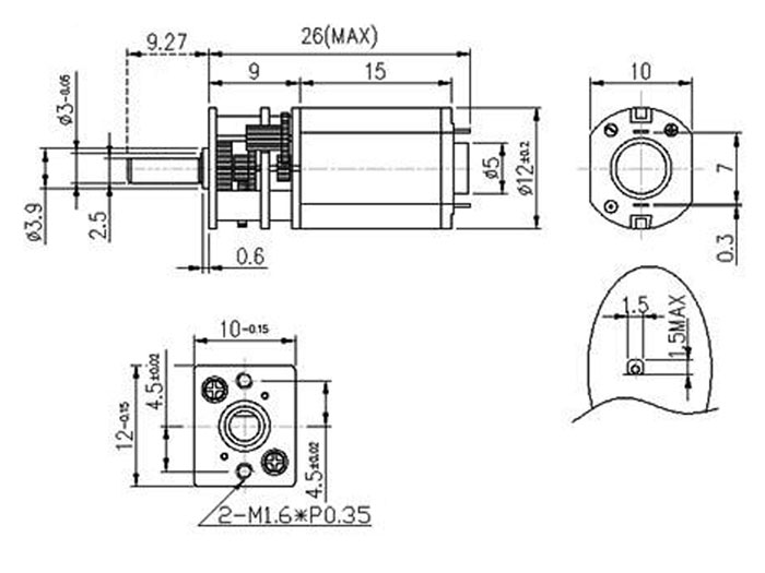 Pololu - Micro-Moteur Réduction à Engrenages Métalliques 6 V 10:1 - 3000  tr / min - 999