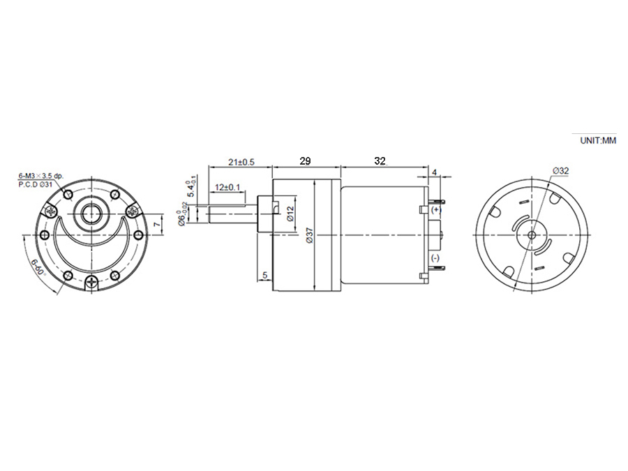 Moteur 37 mm 12 Vcc - 206 rpm