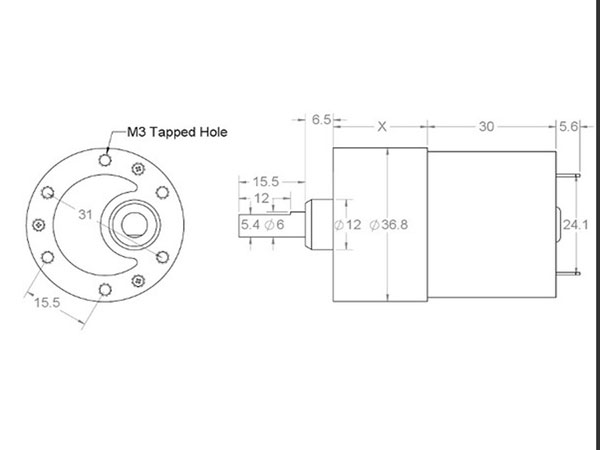 Moteur 37 x 57 mm 12 Vcc - 100 rpm - 100 :1 - 1106