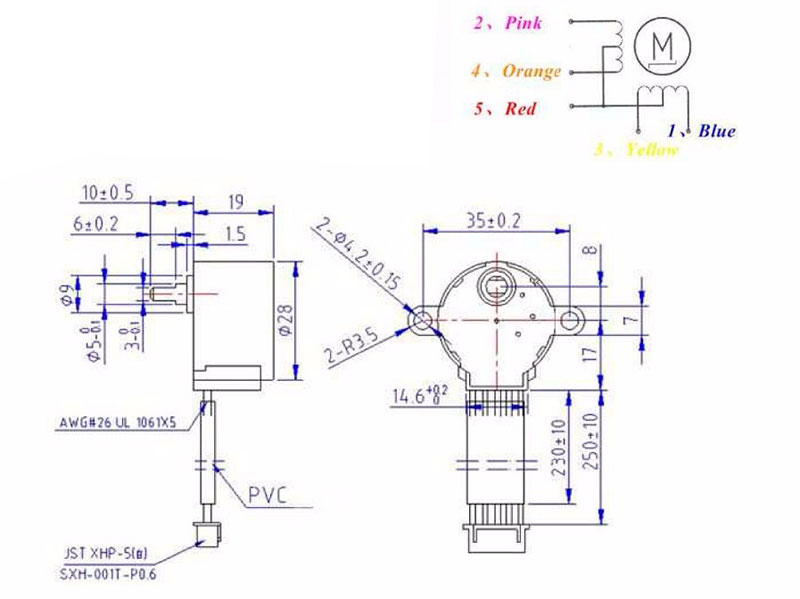 Moteur pas à pas 5 Vdc - 100 mA - Angle 5,625° - 64 pas 