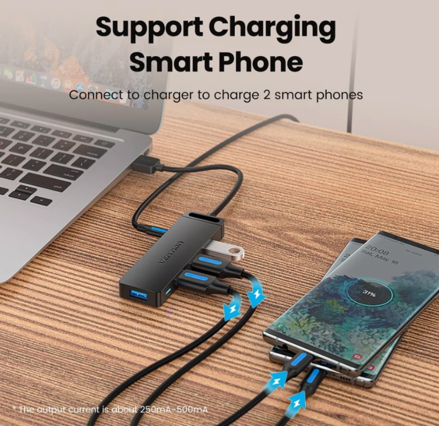 VENTION CHLBB-SCB2 - USB-A 3.0 Hub and USB-C PD to 4 x USB-A - 5 Gbps Speed