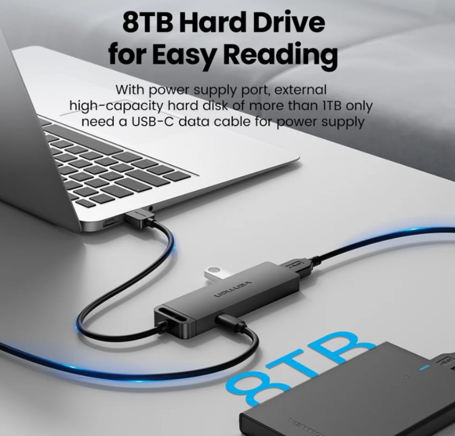 VENTION CHLBB-SCB2 - USB-A 3.0 Hub and USB-C PD to 4 x USB-A - 5 Gbps Speed