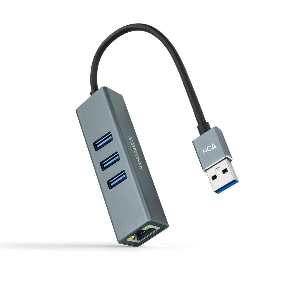 Nanocable - HUB USB 3.0 - USB-A vers 3 x USB-A + Gigabit Ethernet - Aluminium