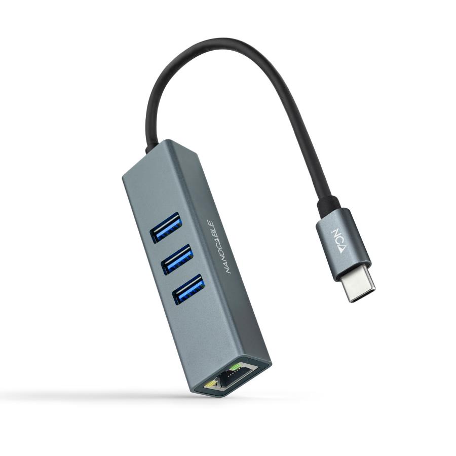 Nanocable - HUB USB 3.0 - USB-C vers 3 x USB-A + Gigabit Ethernet - Aluminium - 10.03.0408