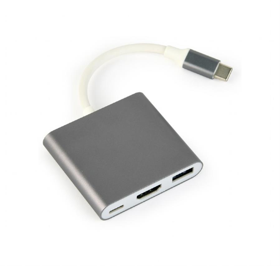 Cablexpert A-CM-HDMIF-02-SG - HUB USB 3.1 - USB-A (Carga y Datos) + HDMI 4K