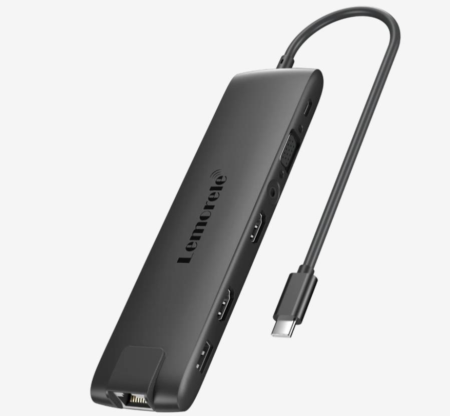 Lemorele TC96 - HUB USB 3.1 - USB-C a 3 x USB-A + 2 x HDMI + Ethernet GB + Lector Tarjetas + USB-C PD 100W + Audio