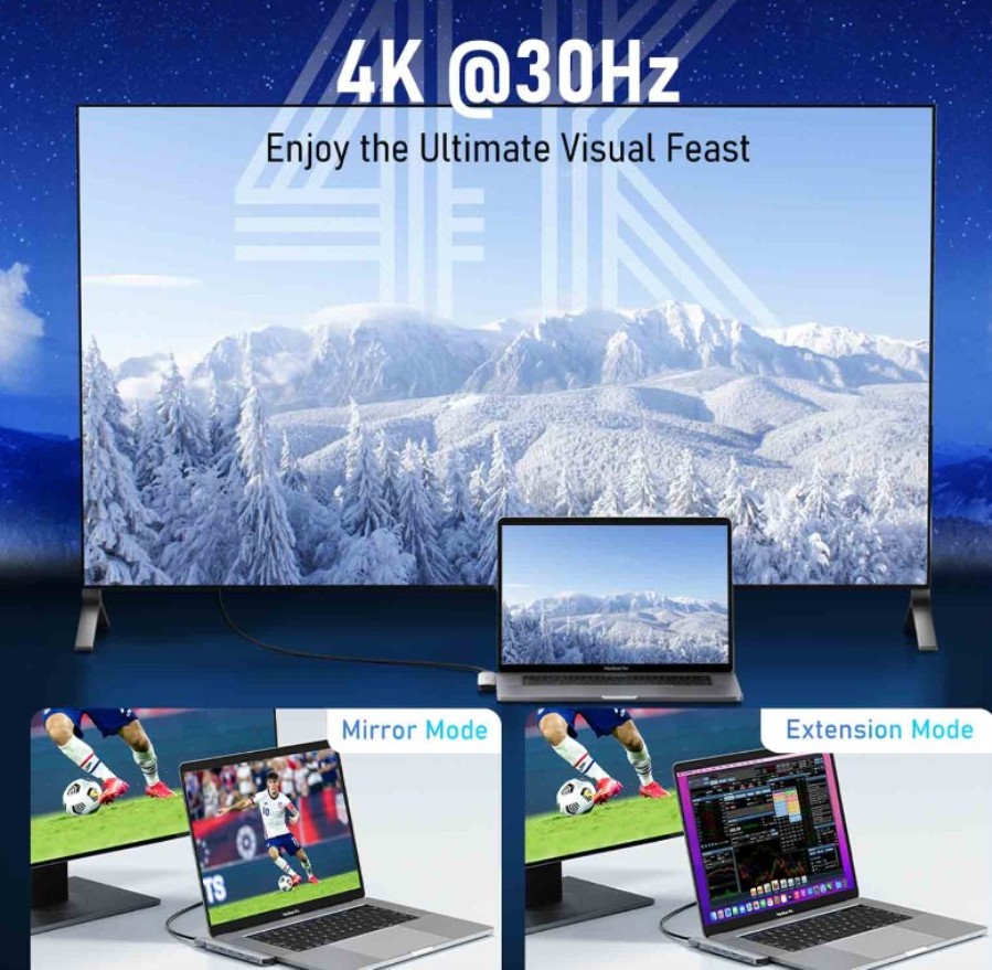 Lemorele TC52 - Hub USB 3.0 MacBook - 2xUSB-C a 3xUSB-A + HDMI 4K@30Hz + 2xLector Tarjeta + USB-C Thunderbolt