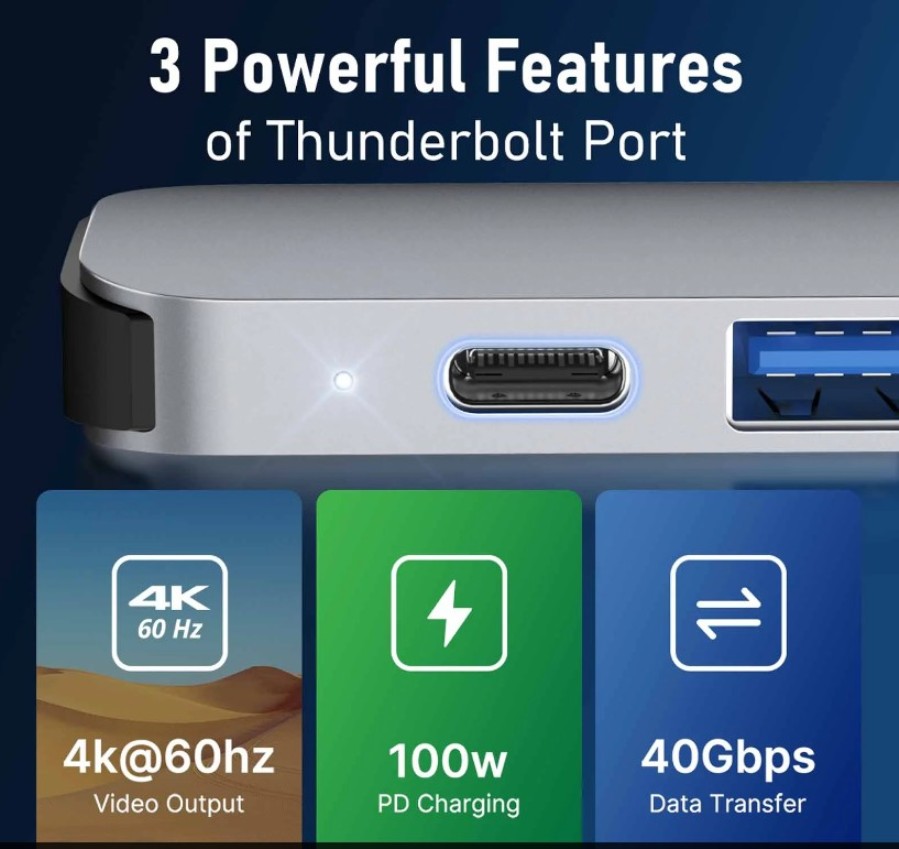 Lemorele TC52 - Hub USB 3.0 MacBook - 2xUSB-C a 3xUSB-A + HDMI 4K@30Hz + 2xLector Tarjeta + USB-C Thunderbolt